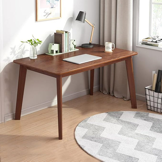 IOTXY Simple Wooden Writing Desk - Modern Minimalist Style PC Laptop Computer Workbench with Solid Wood Legs, 39" W Home Office Work Table for TV Stand Music Video Live Broadcast Workstation, Walnut