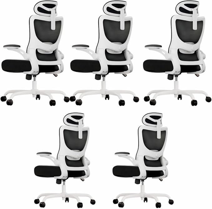 Marsail Ergonomic Office Chair with 3D Armrests, Pack of 5 | Office Desk Chair with High Back Mesh, Adjustable Lumbar Support, Rolling Work Swivel Task Chairs with Wheel, Headrest, home
