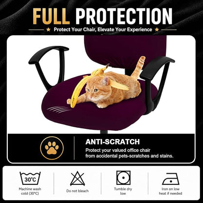 Stretchable Desk Office Chair Seat Covers - Universal Spandex Computer Chair Slipcover - Removable Washable Rotating Backrest Coverings & Cushion Protectors for Dogs, Cats, Pets, Plum