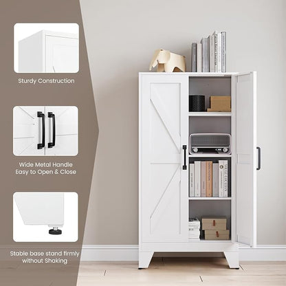 Yizosh Metal Storage Cabinet with 2 Doors and 3 Adjustable Shelves - 47" White Kitchen Pantry Storage Cabinet Locker for Kitchen,Living Room,Dining Room