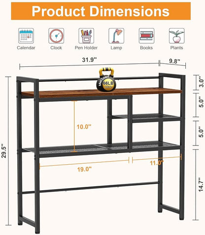 Snughome 31.9" Desk Shelf, Desktop Organizer Shelf, Desk Hutch Dorm, 3-Tier Desk Display Rack, Desktop Bookshelf, Multipurpose Wood Desk Organizer Storage Rack for Home Office Dorm