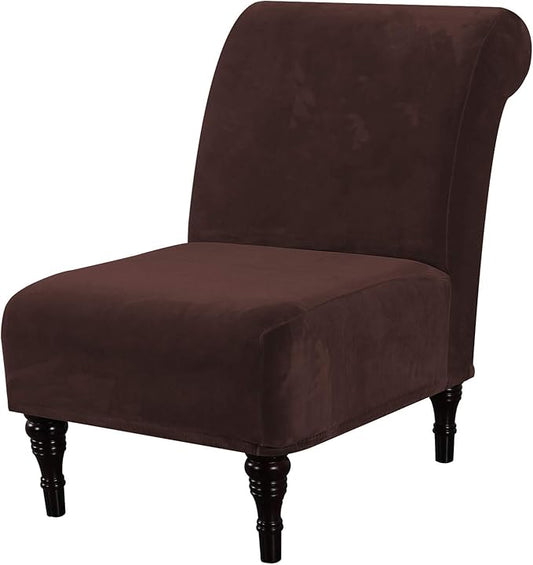 H.VERSAILTEX Armless Accent Chair Covers Thick Velvet Armless Chair Slipcovers High Stretch Chair Covers for Living Room Hotel Machine Washable Furniture Protector with Elastic Bottom, Chocolate