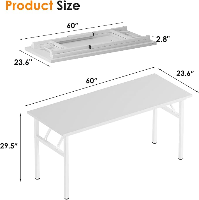 Need Folding Computer Desk, Large 60 inches Folding Table for Home Office, No Install Needed Foldable Writing Table Desk, White