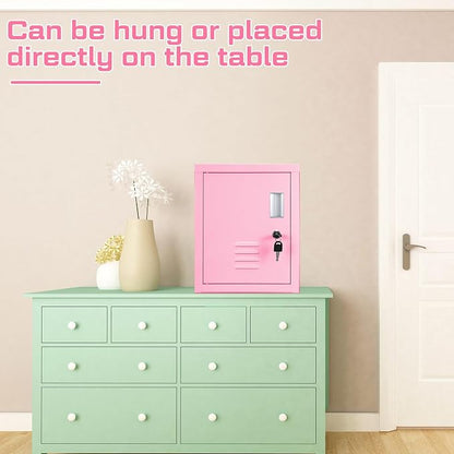 Suzile Lockable Storage Cabinet Metal Lockable Steel Storage Cabinet Organizer Lockers for Employees Vertical Metal Cabinets End Side Table Steel Bedside with Shelf (Pink)