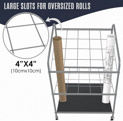 Houseables Blueprint Holder, Blueprint Storage, Construction Plan Holder, Storage Rack, Print Rack, Map Cabinet, Poster Display, Blue Print Organizer on Wheels, Architect, Paper, Tube, 20 Slot Cart