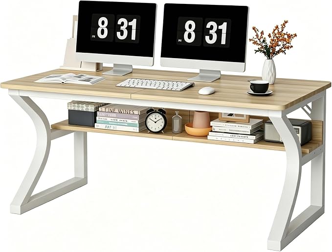 47 X 23.6'' Computer Desk, Home Office Desks w/Shelf Storage, Computer Desk w/Metal Frame, Cable Management, Study Student Desk Writing Work Table Deeper & Thicker Desktop for Home Bedroom