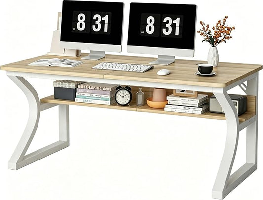 47 X 23.6'' Computer Desk, Home Office Desks w/Shelf Storage, Computer Desk w/Metal Frame, Cable Management, Study Student Desk Writing Work Table Deeper & Thicker Desktop for Home Bedroom
