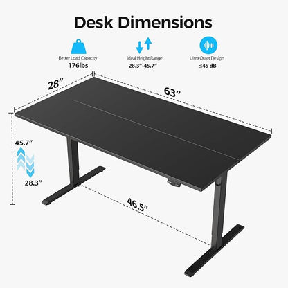 Agilestic Electric Standing Desk, 63 x 28 Inches Height Adjustable Desk, Sit Stand up for Work Office Home, Ergonomic Rising Computer Table with Memory Preset, Black
