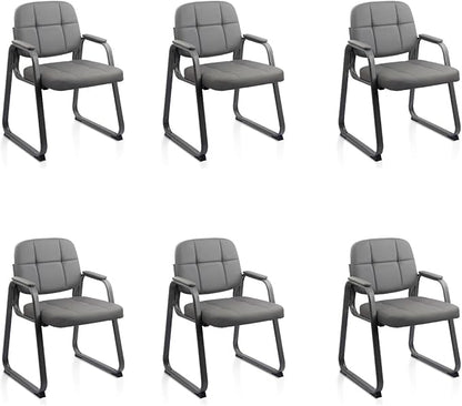 CLATINA Waiting Room Chairs with Padded Arms Leather Guest Chair no Wheels for Office Reception and Conference Desk with Sled Base Grey, 6PK
