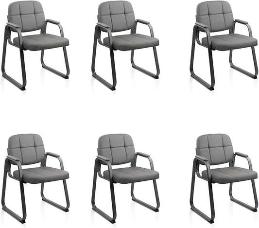 CLATINA Waiting Room Chairs with Padded Arms Leather Guest Chair no Wheels for Office Reception and Conference Desk with Sled Base Grey, 6PK