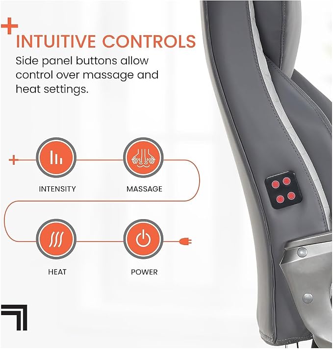 Sharper Image S-600 Active Lumbar Heated Ergonomic Bonded Leather Swivel Executive Massage Chair, Gray (60098-GRY)