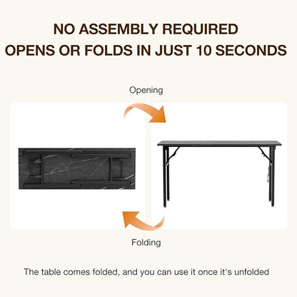 TEMI Small Computer Desk Folding Table - 55.1" Foldable Office Desk, No Assembly, Perfect for Small Spaces in Bedroom, or Apartment, Portable Mini Desk or Study Table Compact Design, Marble Greige