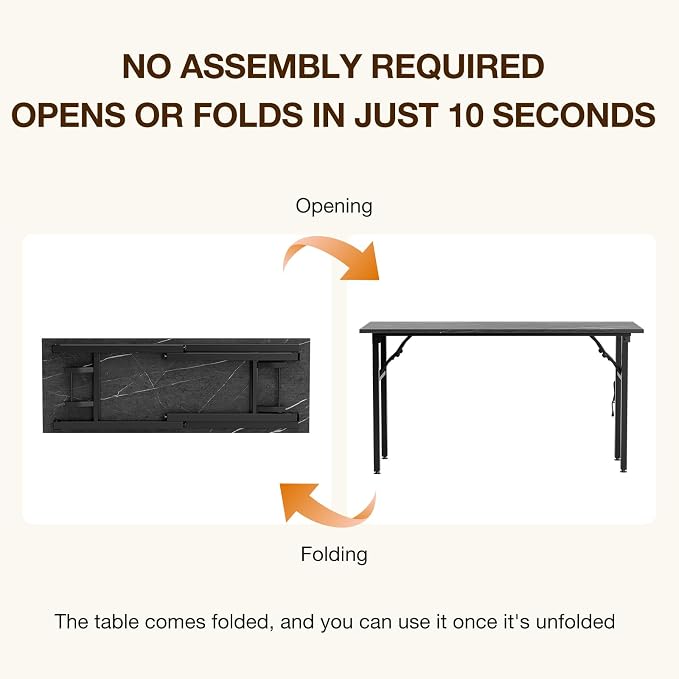 TEMI Small Computer Desk Folding Table - No Assembly, Compact 55.1" Foldable Desk with Power Outlets & USB Charging Port, Portable Small Office Desk, Ideal Mini Study Table, Marble Greige