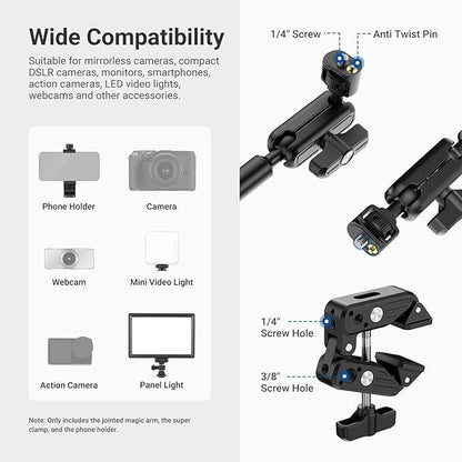 NEEWER Basics Magic Arm Table Stand, 55 cm Microphone Arm Overhead Mobile Phone Holder Desk with 1/4" 3/8" Threads for ARRI, for DSLR Action Cam Webcam Mic LED Light for Video Reinforcement, UA061