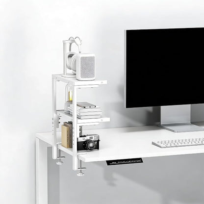 2-Tier Desk Shelf, Expandable Under Desk Storage, Clamp on Desk Shelf, Desktop Accessories for Offices, Study Rooms, and Game Rooms (White)