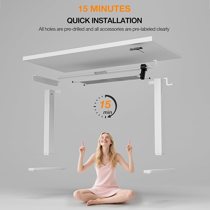 Acrolix Electric Standing Desk, Height Adjustable Home Office Desk with Memory Presets & Cable Management,White Sit Stand Desk for Work from Home, Ergonomic Computer Desk (55" x 24")