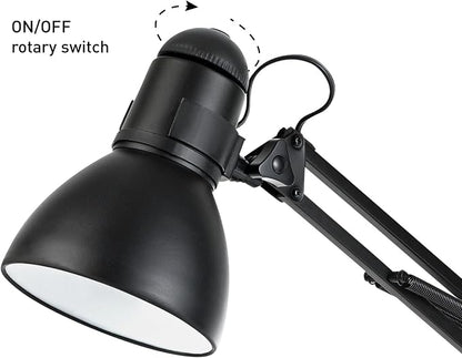 Globe Electric 5698601 28" Heavy Base Top Moving Spring Balanced Swing Arm Desk Lamp, Black, On/Off Rotary Switch on Shade, Office Decor, Reading Light, Home Essentials, Room Lighting