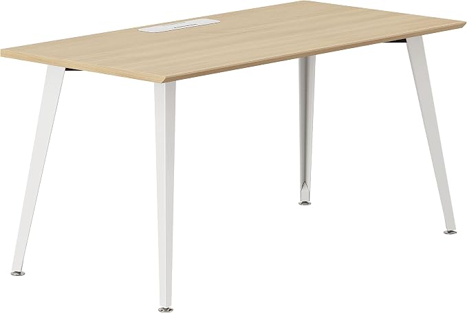 Branch Office Desk - Modern Home Office Desk - Efficient Cable Management and Fast Assembly - Compact Workstation for Home or Apartment - 48” Woodgrain Top - White Base