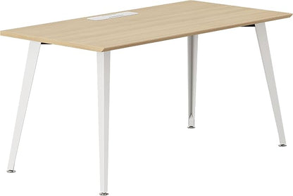 Branch Office Desk - Modern Home Office Desk - Efficient Cable Management and Fast Assembly - Compact Workstation for Home or Apartment - 48” Woodgrain Top - White Base