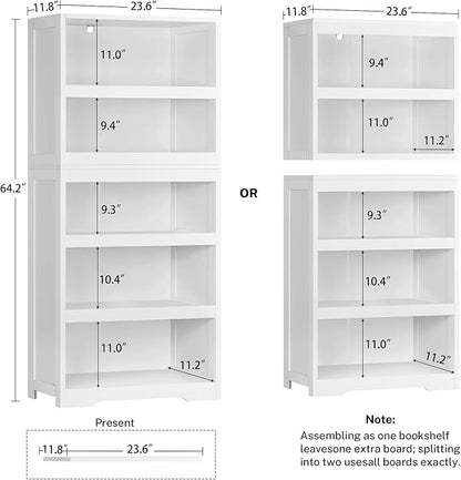 TEENFON 64.2" Bookcase, 5-Tier Open Bookshelves and Bookshelf, Freestanding Display Storage Shelves with Storage Cabinet for Bedroom, Living Room and Office