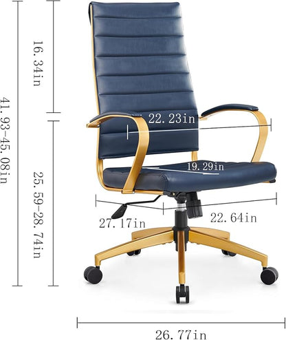 Office Chair, Computer Chair, Ergonomic Office Chair in Vegan Leather, High Back Desk Chair with Back Support, Executive Chair, Manager（Navy Gold）