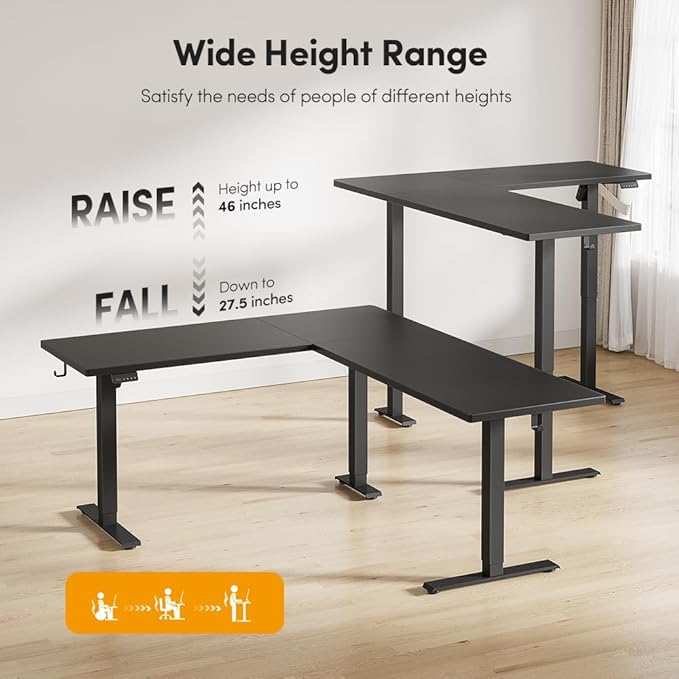 Cubiker 75 * 63" L Shaped Standing Desk, Reversible Corner Standing Desk, Suitable for Home Office, Black