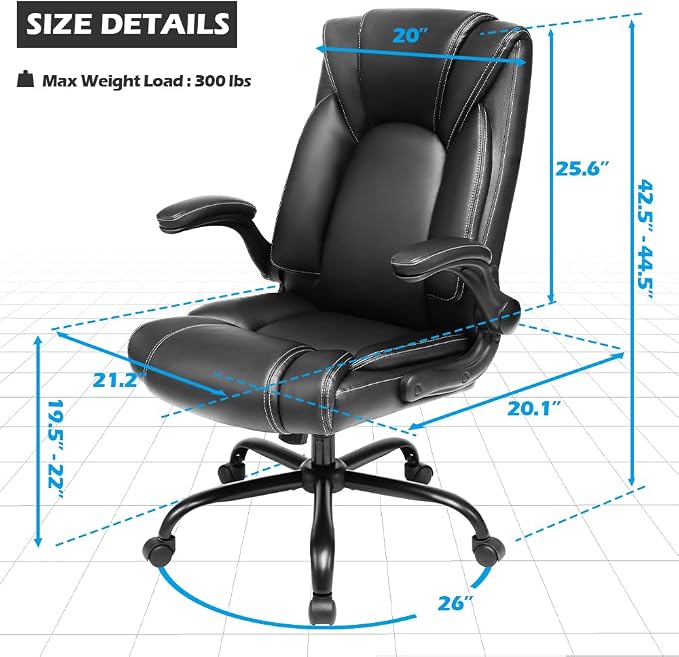 OUTFINE Flip-up Arms Office Chair 300lbs Executive Chair Swivel Office Chair with hydrolysis-Resistant Leather Spring Cushion Thick Padding and Ergonomic Design (Black, Flip Arm Medium) | Flip-up armrests, ergonomic support and durable leather maximize...
