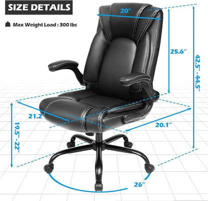 OUTFINE Flip-up Arms Office Chair 300lbs Executive Chair Swivel Office Chair with hydrolysis-Resistant Leather Spring Cushion Thick Padding and Ergonomic Design (Black, Flip Arm Medium) | Flip-up armrests, ergonomic support and durable leather maximize...