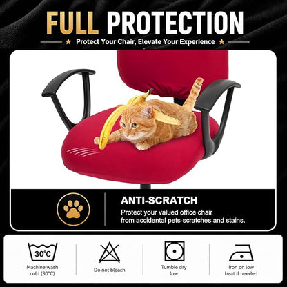 Stretchable Separate Office Chair Seat Covers - Universal Stretch Computer Chair Slipcover - 180GSM Washable Rotating Backrest Coverings & Cushion Protectors for Dogs, Cats, Pets, Red