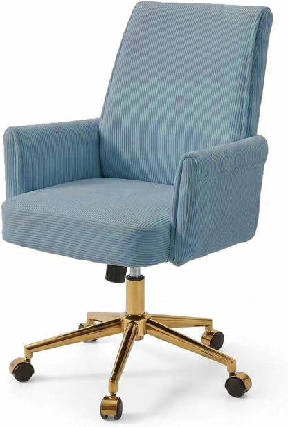 Stripes Velvet Home Office Desk Chair, Accent Upholstered Modern Height Adjustable Swivel Chair with Wheels,Ergonomic Task Chair for Living Room,Bedroom,Vanity,Study,Office（Blue）