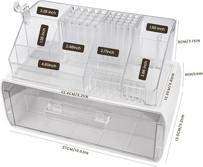 Wilfniee 2-Tier Nail Tech Desk Organizer with Drawer for Polish, Brushes, Drill Bits