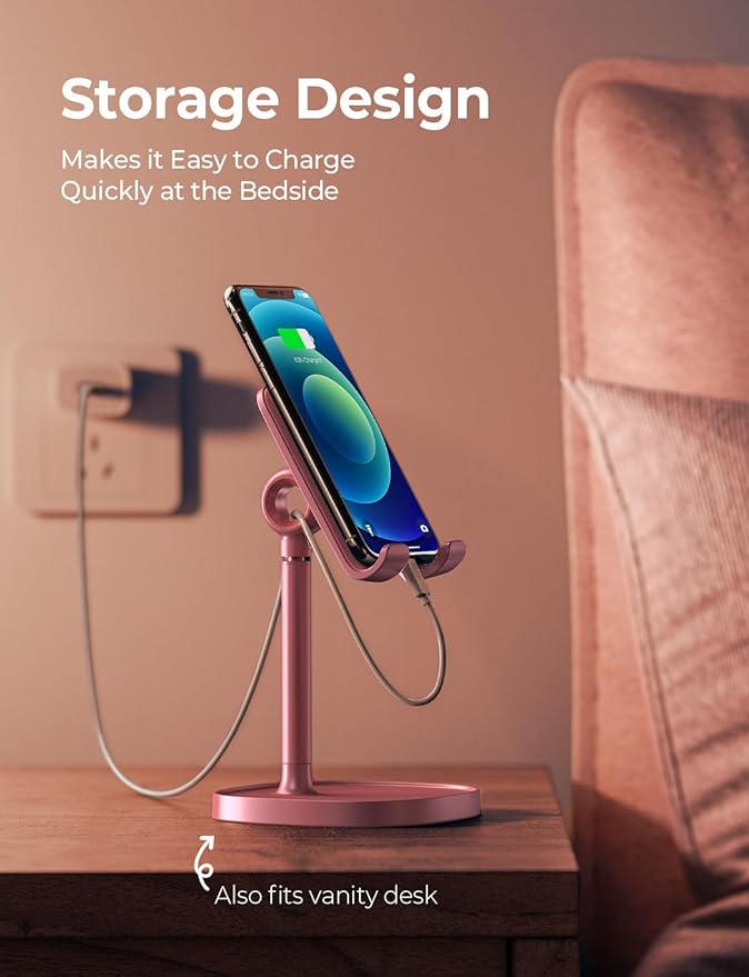 LISEN Phone Stand for Desk, iPhone Holder for Desk Offices Accessories | Vanity Decor, Cute Design, Pink Gifts Gadgets, Pink Bathroom Living Dorm Room Essentials Decor, iphone stand for desk