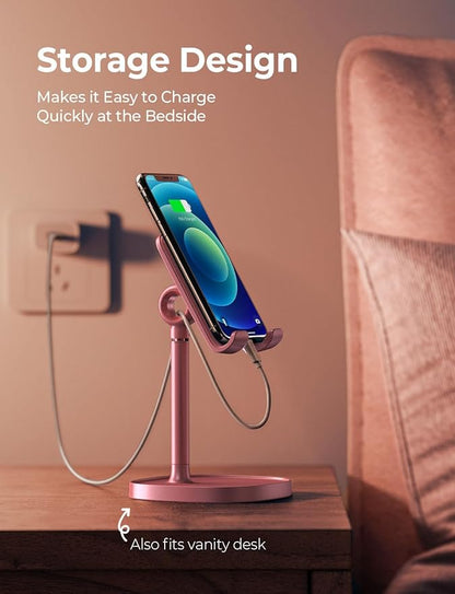 LISEN Phone Stand for Desk, iPhone Holder for Desk Offices Accessories | Vanity Decor, Cute Design, Pink Gifts Gadgets, Pink Bathroom Living Dorm Room Essentials Decor, iphone stand for desk