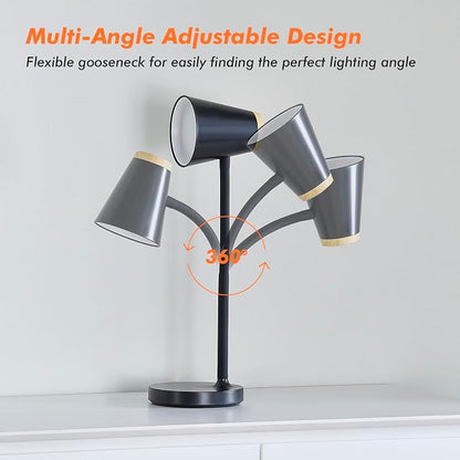 EJIAXIN Desk Lamp for College Dorm Room - Small LED Desk Lamp Touch Dimmable Reading Light for Home Office - Adjustable Flexible Gooseneck Table Lamp for Bedside Bedroom Nightstand Black