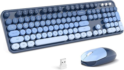 KNOWSQT Wireless Keyboard and Mouse Combo - SkyBlue-Gradient Colorful 2.4G Typewriter Full-Size Cute Keyboards - USB Receiver Plug and Play, for Computer, PC, Laptop, Desktop, Windows