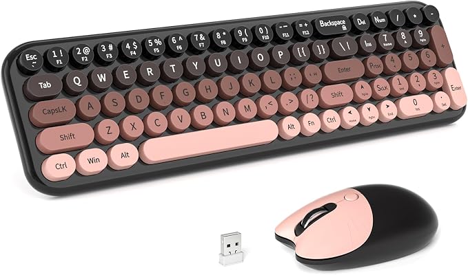 MOFII Wireless Keyboard and Mouse Combo, Full Size 2.4G Retro Round Computer Keyboard and Mouse Set, Plug and Play, for Windows, Computer, Desktop, PC, Notebook - (Lovely BlackBerry Gradient)
