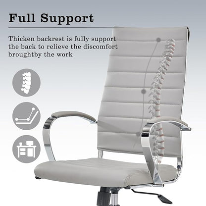 Office Chair, Ergonomic Executive Desk Chair, High Back, Leather Swivel, Lumbar Support, Grey