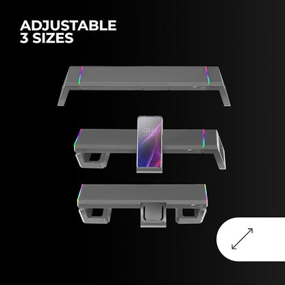 Mars Gaming MGS-ONE Black, Chroma RGB Monitor Stand, Adjustable Size, Smartphone and Tablet Stand, Front USB 2.0