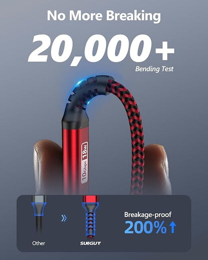 SUNGUY 10Gbps USB C 3.1 Gen 2 Cable,[2-Pack, 5FT] USB A to USB C 3A Fast Charging Android Auto Cable, USB C CarPlay, for iPhone 17/16/15 Pro Max, Galaxy S22 S21 Note 20, Pixel 6 5 (Red)