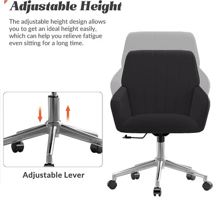 YISHENG Velvet Office Desk Chair with Silver Base, with Wheels,Modern Height Adjustable 360 Degree Swivel Upholstered Vanity Chairs with Arms for Living Room Bedroom,Black