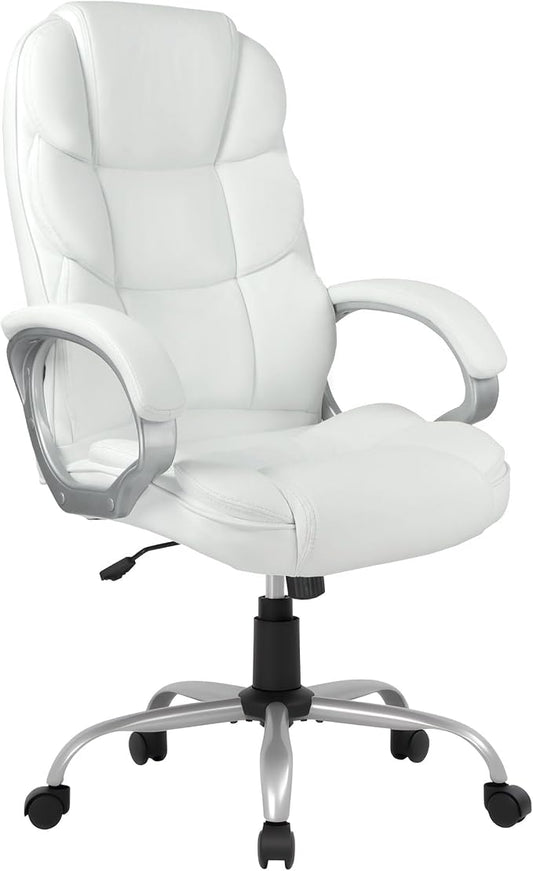 FDW Office Chair Computer High Back Adjustable Ergonomic Desk Chair Executive PU Leather Swivel Task Chair with Armrests Lumbar Support (Beige)