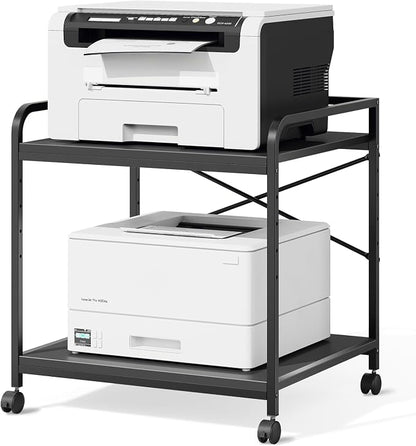 Printer Stand, 22''W X 20''D X 22.4''H Mini Fridge Stand, 3D Printer Table with Storage, Large Printer Cart with Height Adjustable Shelf, Rolling Printer Cart with Wheels for Home Office, Black