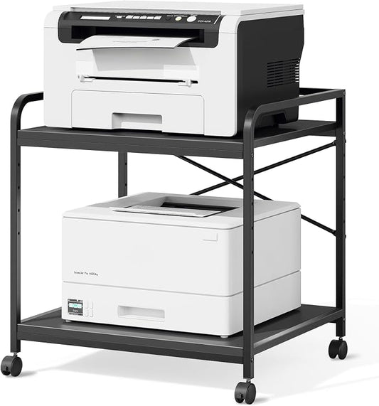 Printer Stand, 22''W X 20''D X 22.4''H Mini Fridge Stand, 3D Printer Table with Storage, Large Printer Cart with Height Adjustable Shelf, Rolling Printer Cart with Wheels for Home Office, Black