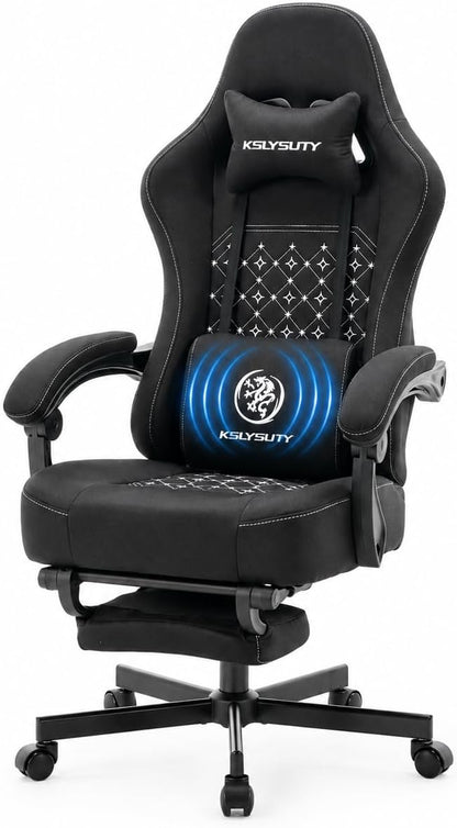 Office Desk Computer Gaming Chair for Adults, Ergonomic High Back Gamer Chair with Massage and Pocket Spring Cushion, Swivel Comfy Video Game Chairs with Footrest and Lumbar Support (Pro Black)