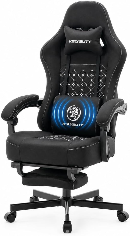 Office Desk Computer Gaming Chair for Adults, Ergonomic High Back Gamer Chair with Massage and Pocket Spring Cushion, Swivel Comfy Video Game Chairs with Footrest and Lumbar Support (Pro Black)