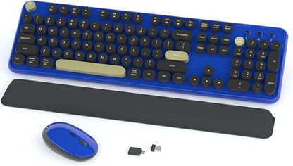 Links9+ Wireless Keyboard and Mouse Combos, Retro Keyboard and Mouse Wireless Full Size, 2.4Ghz Connection and Optical Mouse for Windows, Mac, PC, Laptop for Home and Office (Jewel Blue-Black)