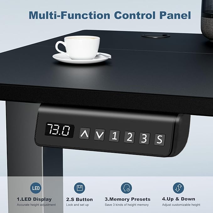 DUMOS 63 Inch Electric Standing Desk Height Adjustable, Sit to Stand Computer Workstations Large Work PC Table Home Office Writing Gaming Desks with Memory Presets for Walking Pad, Bedroom, Black