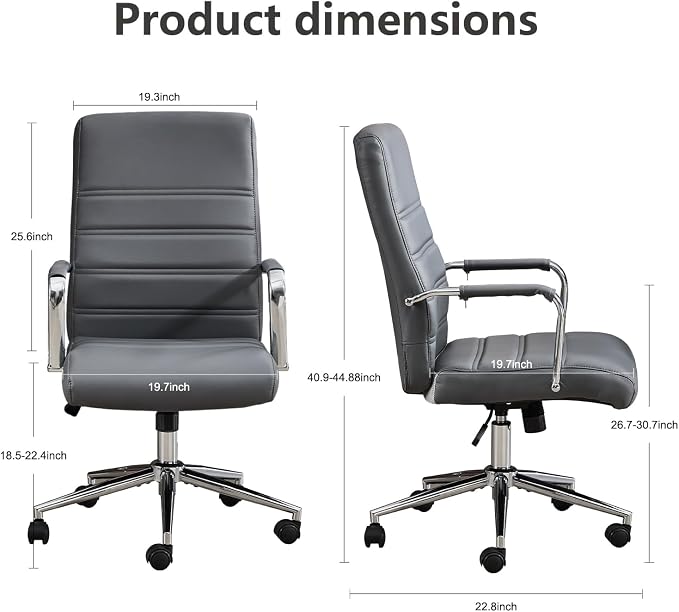 Office Desk Chair Leather, Conference Room Chairs with Wheels, Modern Executive Office Chairs Adjustable Height, Ergonomic Swivel Rolling Ribbed Computer Chair(Grey)