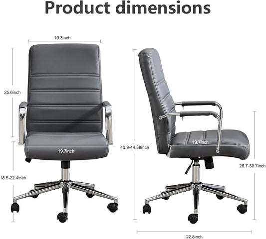 Office Desk Chair Leather, Conference Room Chairs with Wheels, Modern Executive Office Chairs Adjustable Height, Ergonomic Swivel Rolling Ribbed Computer Chair(Grey)