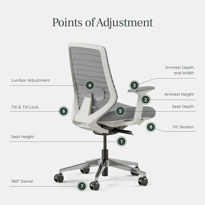 Branch Ergonomic Chair - A Versatile Desk Chair with Adjustable Lumbar Support, Breathable Mesh Backrest, and Smooth Wheels - Experience Optimal Comfort and Support - Pebble - White